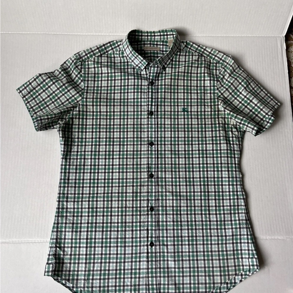 Burberry Green and White Plaid Button Down Shirt. Size L